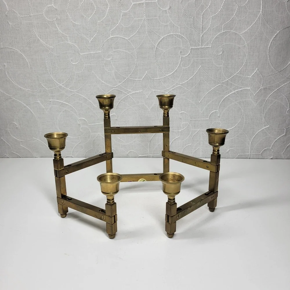 VTG Folding Brass Tapered Candle Holder Candelabra 6 Adjustable MCM Taiwan